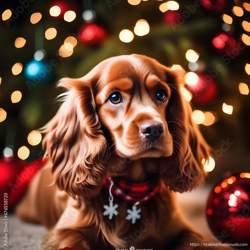 dog with christmas decorations photo