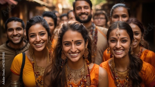 A group of people in indian clothing smiling. Generative AI.