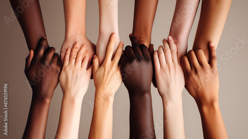 Hands of people of different races