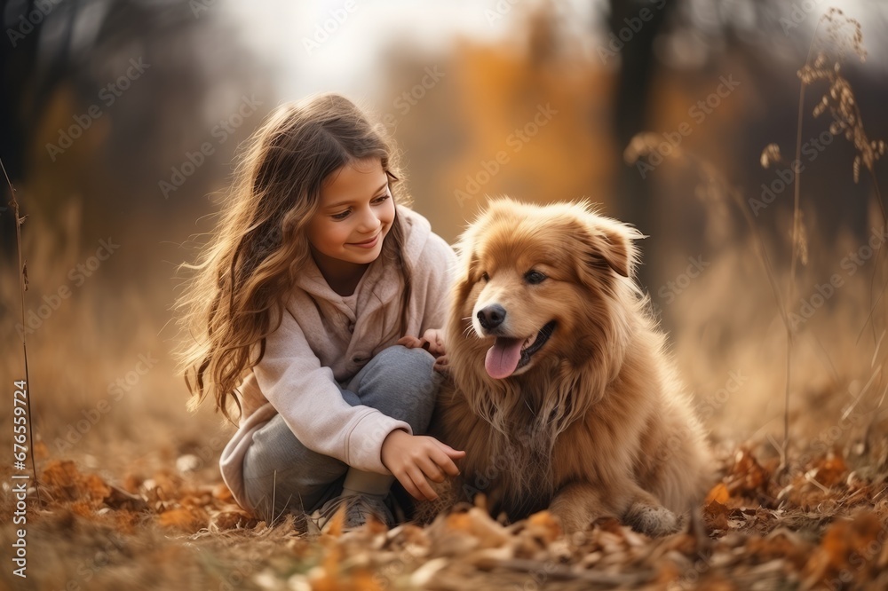 A girl plays with a dog.