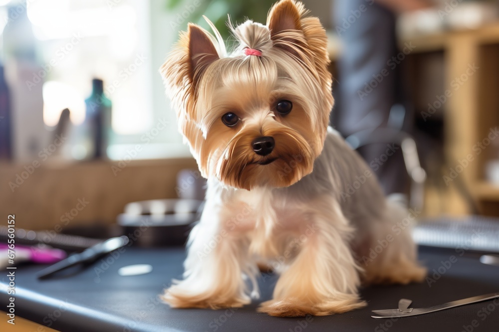 Groomer trims dog's fur. Grooming. Animal care Groomer trims dog's fur. Grooming. Animal care