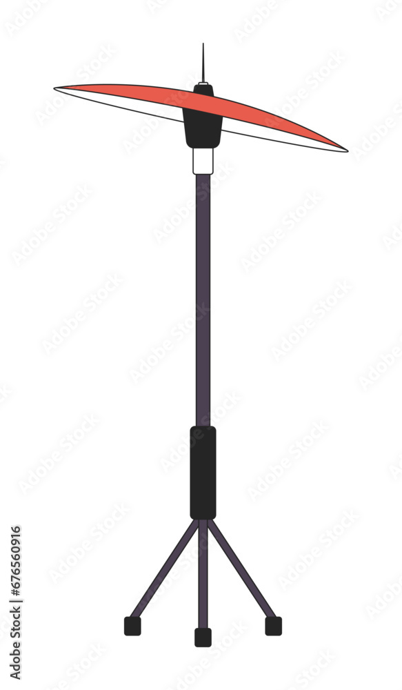 Ride cymbal with stand 2D linear cartoon object. Musical percussion