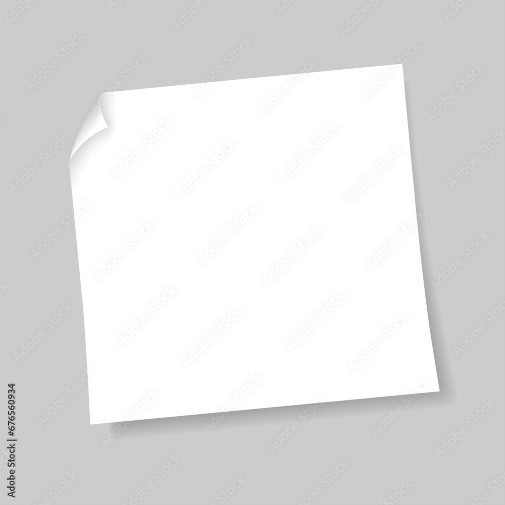 Post note paper sheet isolated on gray background. Vector white office memo template. Message on note paper. Reminder sticky note. Template for your projects. Vector illustration. - obrazy, fototapety, plakaty 
