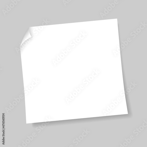 Post note paper sheet isolated on gray background. Vector white office memo template. Message on note paper. Reminder sticky note. Template for your projects. Vector illustration. photo