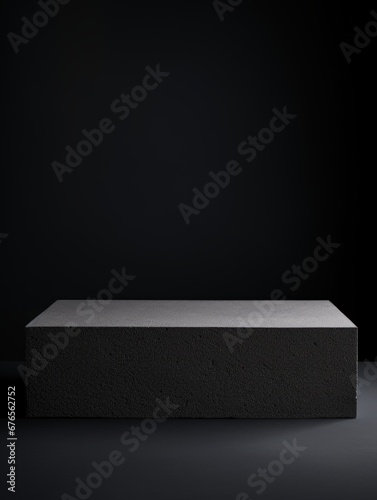 Pumice Stone Minimalistic Product Podium. The Stage for Product Presentation on Black Background. Geometric Platform Pedestal. Ai Generated Vertical Podium Mockup for a Product advertisement.