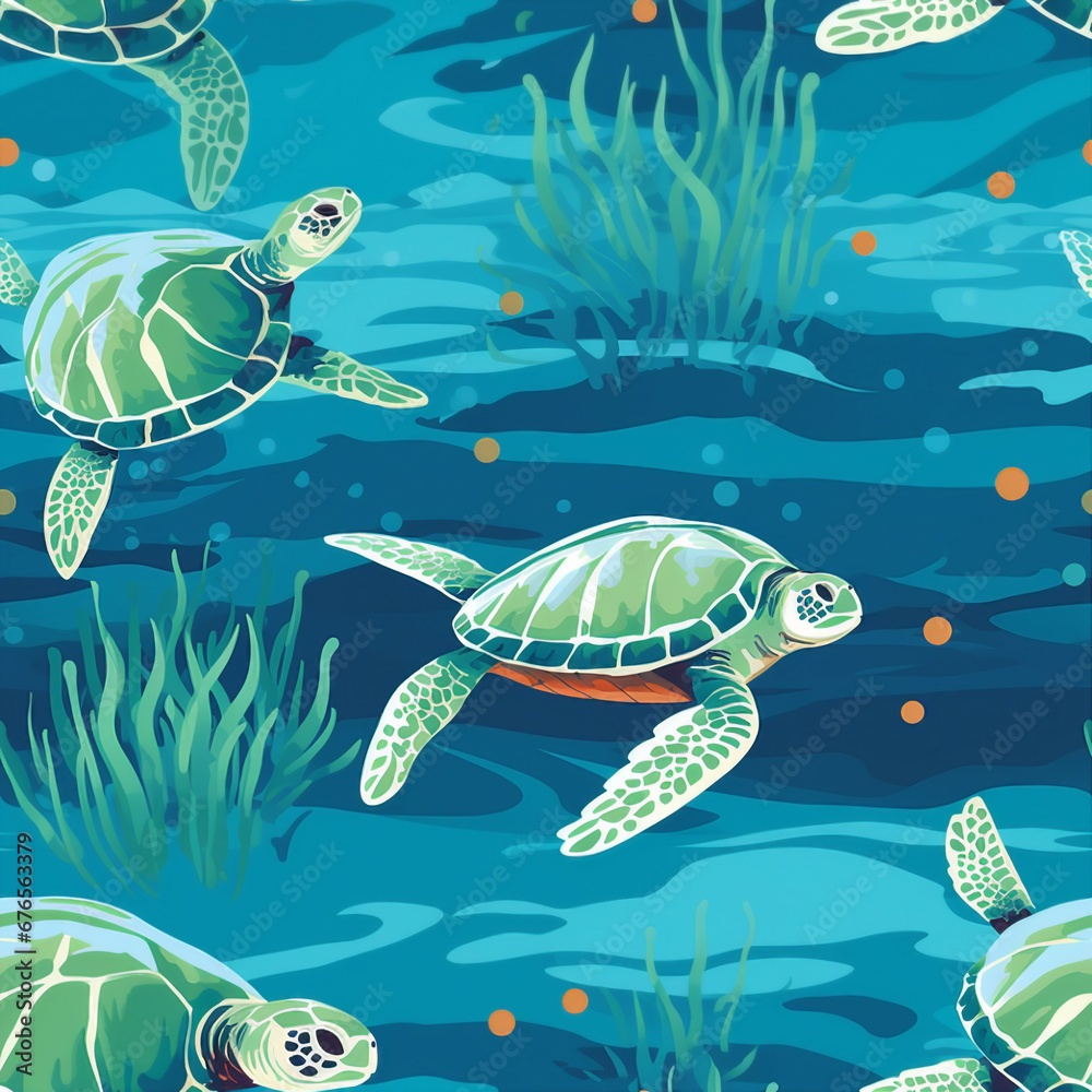 Fototapeta premium Sea Turtles Swimming Gracefully Pattern