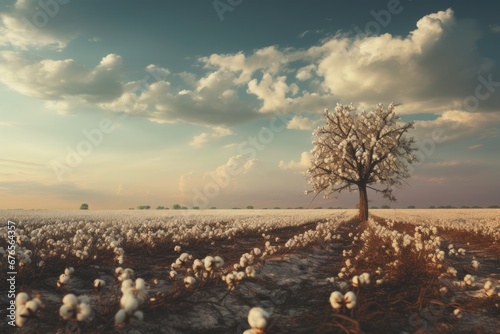 Rural landscape with farmer's cotton field photo