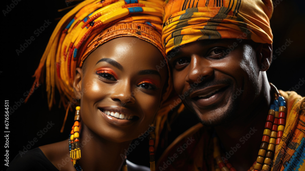Obraz premium Photo of african people on black background colorful of africa day concept
