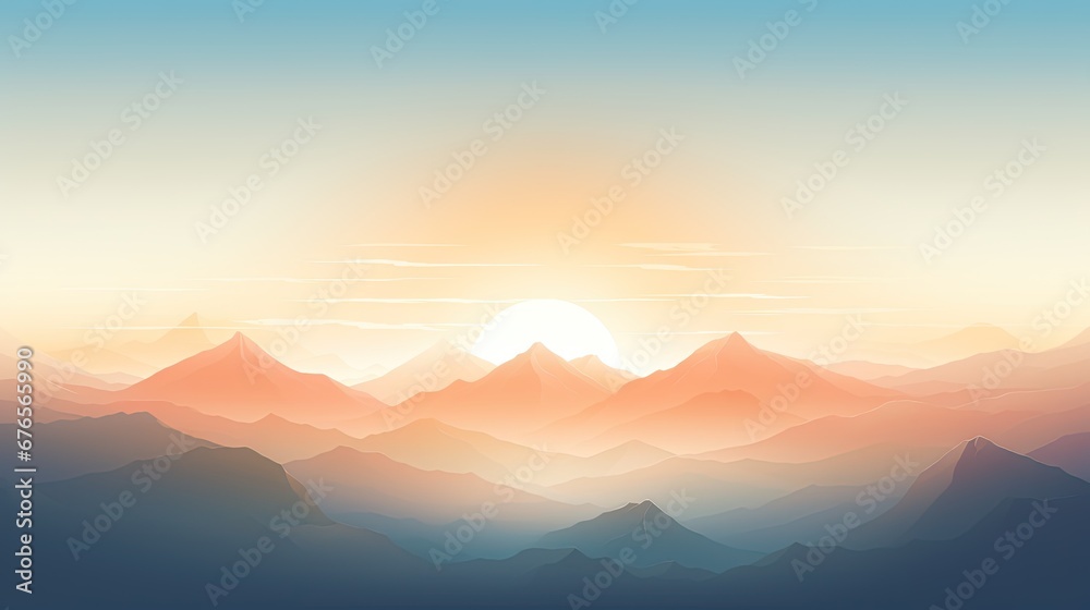  a sunset view of a mountain range with the sun in the sky and the mountains in the foreground with the sun in the distance.  generative ai