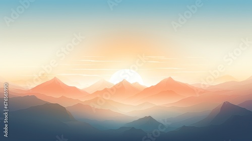  a sunset view of a mountain range with the sun in the sky and the mountains in the foreground with the sun in the distance. generative ai