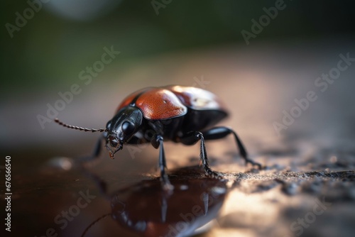 a close-up of a beetle on surface with blurred backgrounds. Generative AI © Serafina