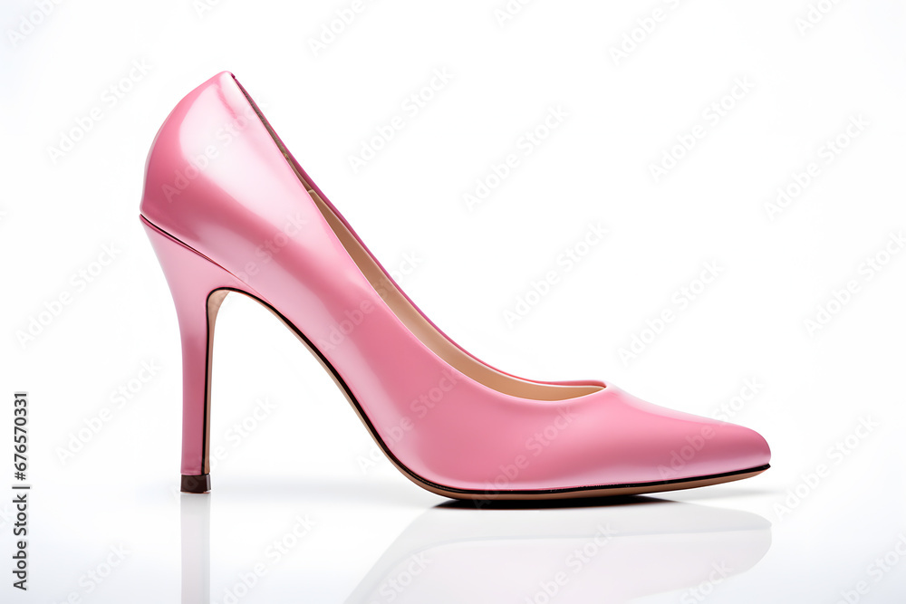 Side view of single elegant pink high heel woman shoe on white background Side view of single elegant pink high heel woman shoe on white background