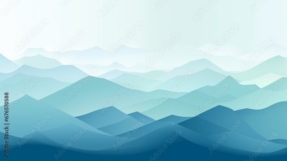 Background with geometric mountains, in the style of minimalist landscapes, cool blues and greens, wide panoramic view