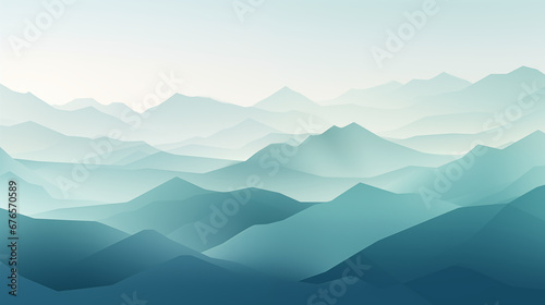 Background with geometric mountains, in the style of minimalist landscapes, cool blues and greens, wide panoramic view