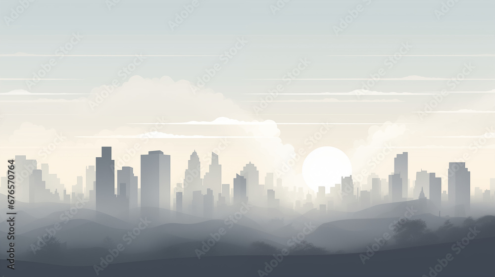 Background with a minimalist city skyline, in the style of line art, charcoal and light gray