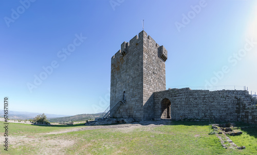 View at the tower and interior fortress at the Linhares da Beira Castle, on Linhares da Beira village downtown, Viseu, Portugal