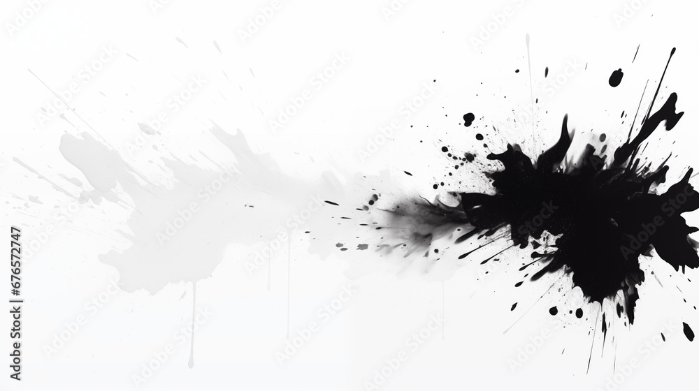 Background with minimalist abstract splatters, in the style of action painting, black on white