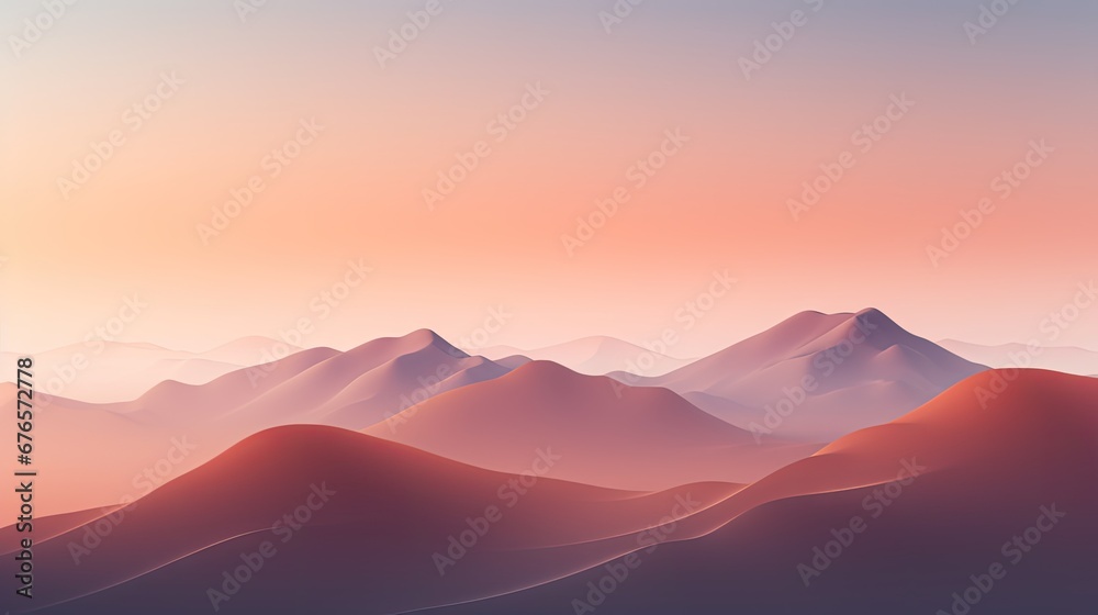  a view of a mountain range with a pink sky in the background and a pink sky in the foreground.  generative ai