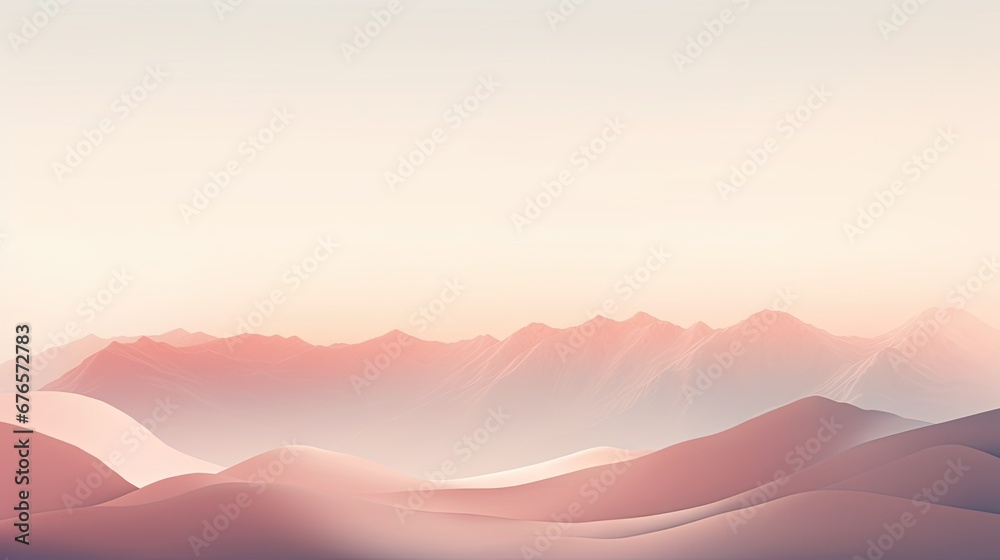  a view of a mountain range in the distance with a pink sky in the foreground and a hazy sky in the background.  generative ai