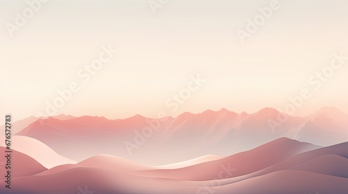  a view of a mountain range in the distance with a pink sky in the foreground and a hazy sky in the background. generative ai