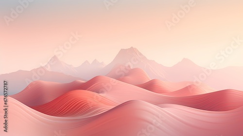  a desert landscape with mountains in the distance and a pink sky in the background with a soft pastel color. generative ai