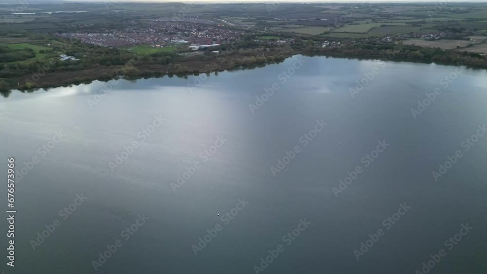 Aerial View of Most Beautiful Countryside Landscape of Bedfordshire, England United Kingdom. Footage Was Captured With Drone's Camera on October 30th, 2023 During Beautiful Partially Cloudy Day.	