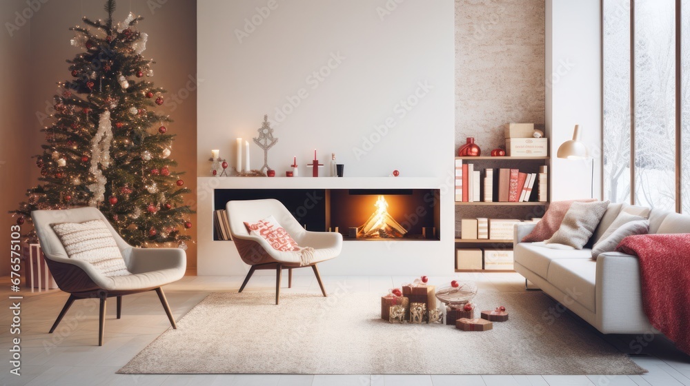 Modern living room with christmas decoration Modern living room with christmas decoration