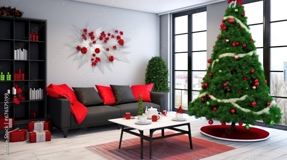 Modern living room with christmas decoration