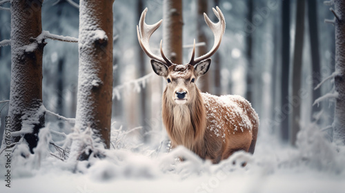 Wallpaper Mural Christmas reindeer in a snowy forest. Noble deer in the deep woods Torontodigital.ca