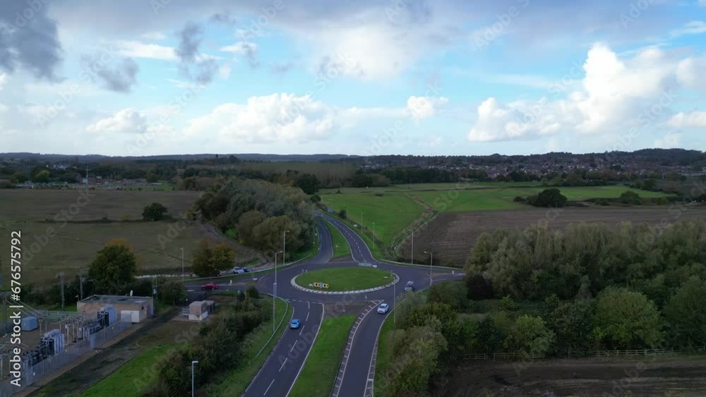 Aerial View of Most Beautiful Countryside Landscape of Bedfordshire, England United Kingdom. Footage Was Captured With Drone's Camera on October 30th, 2023 During Beautiful Partially Cloudy Day. Aerial View of Most Beautiful Countryside Landscape of Bedfordshire, England United Kingdom. Footage Was Captured With Drone's Camera on October 30th, 2023 During Beautiful Partially Cloudy Day.