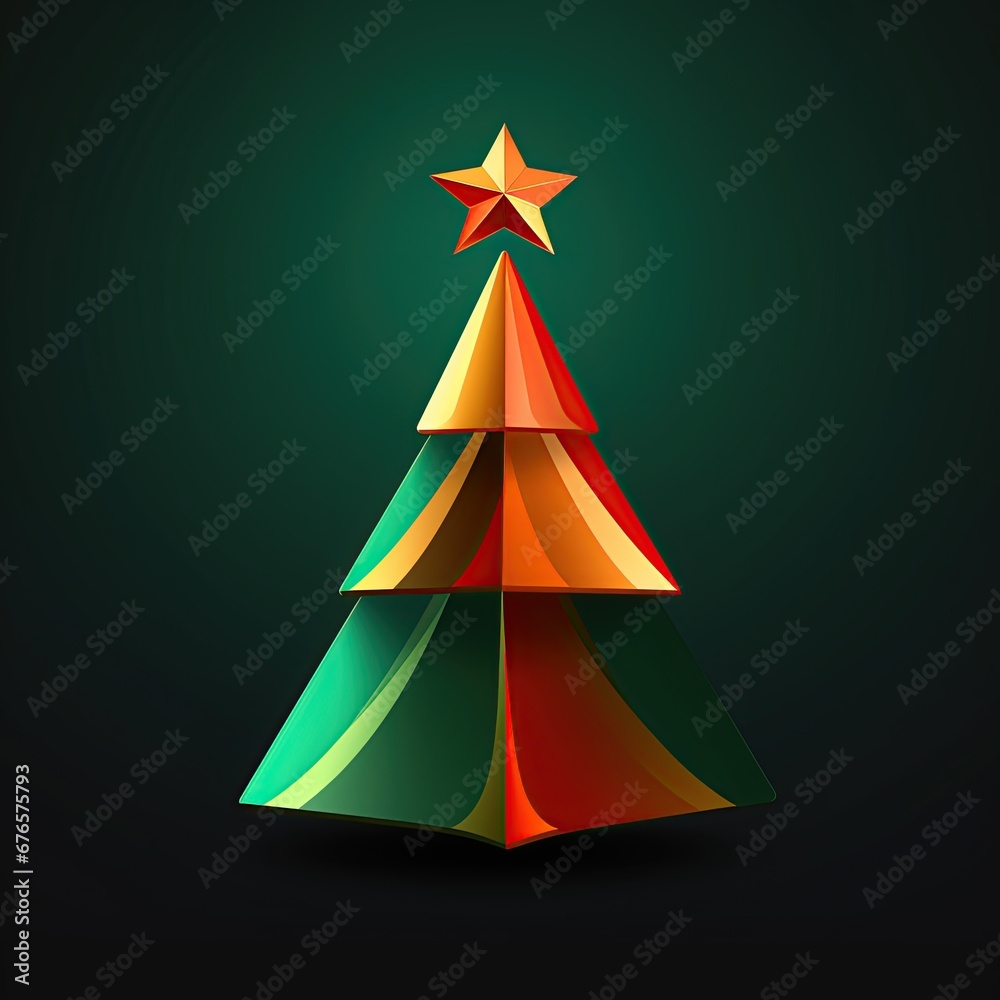 Abstract geometric Christmas tree with star. Modern vector Christmas tree in festive colors. Contemporary Christmas tree design