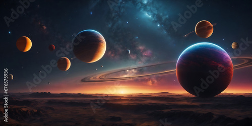 Planet that are in the sky, large planets in the background.