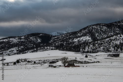 Snowy mountain range on a gloomy day © Wirestock