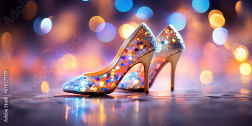 Twinkling bokeh lights meet chic heels photo