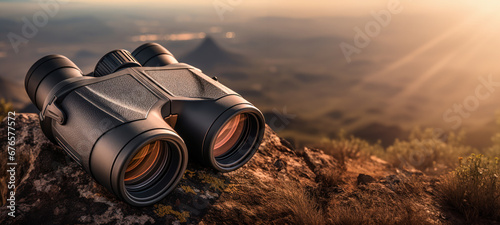 Firmly in their grip, the binoculars bring distant wonders into view, while a compass in the other hand promises adventure