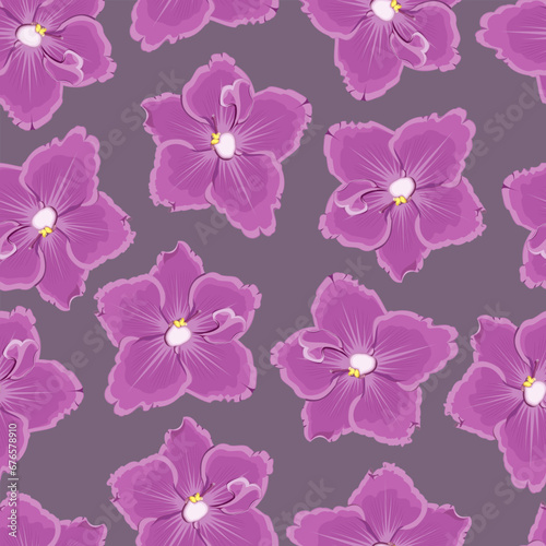 Seamless pattern with violet buds on a gray background