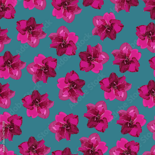 Seamless pattern with violet buds on a green background
