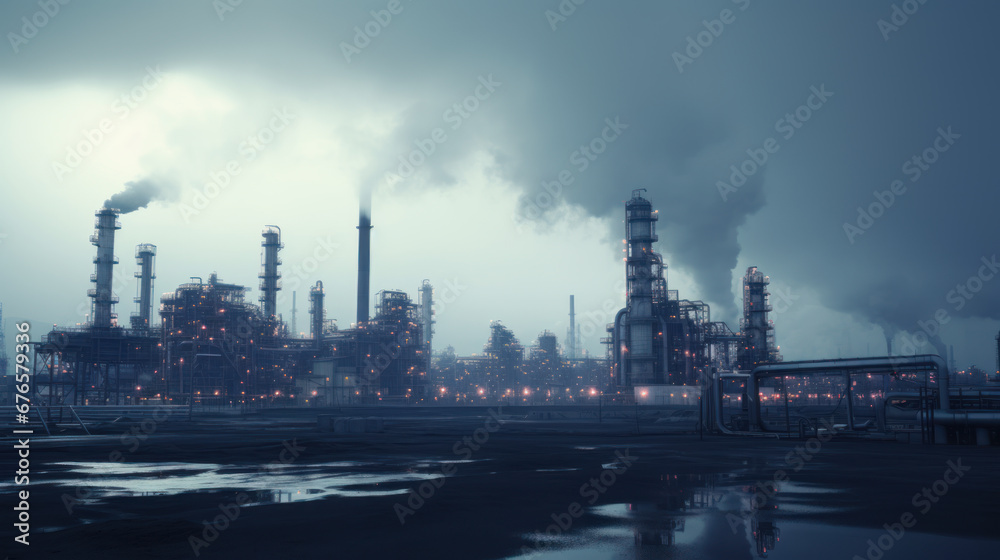 Chemical plant in the evening, gloomy atmosphere