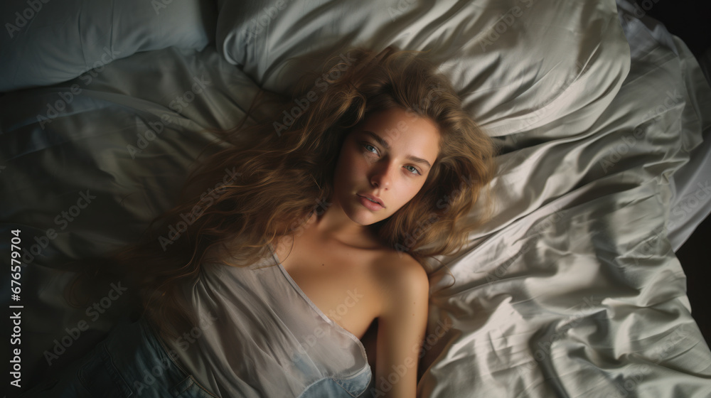 Naklejka premium Portrait of day-dreaming young woman