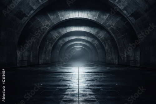 Concrete tunnel underground with few light
