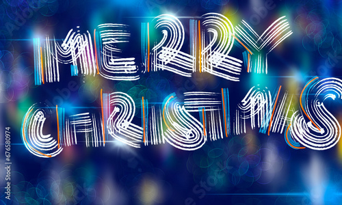 Merry Christmas modern hand drawn background in glitter and neon design