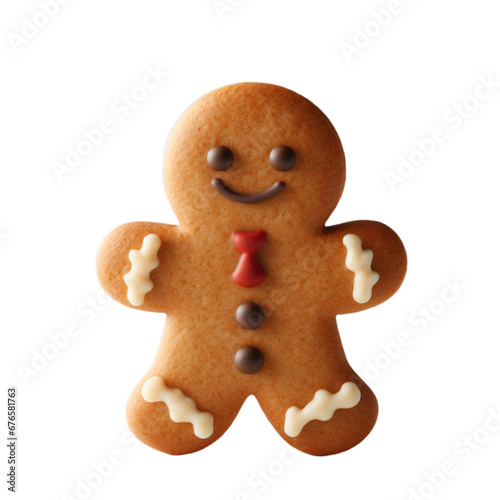 3d cute gingerbread man isolated on white, png 
