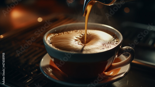 Coffee aroma in cup of coffee with rising steam