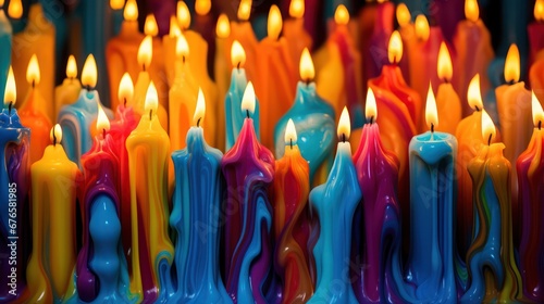 burning melted wax candles abstract background. Christmas, holiday season, religion concept.  photo
