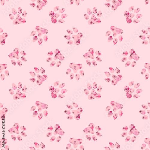 Canvas Print Animals footprints seamless cat and dogs pattern for wrapping paper and fabrics