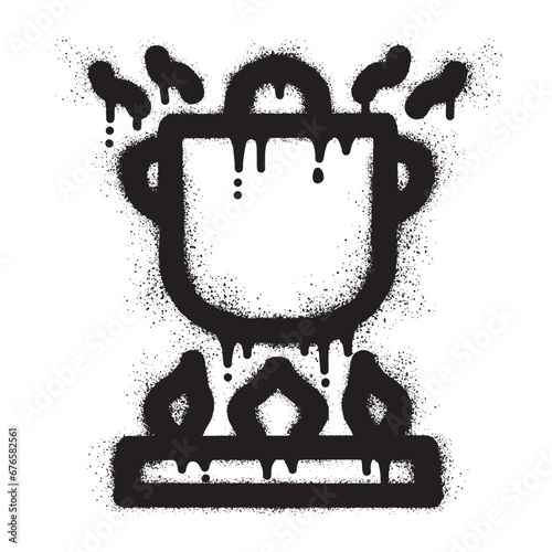 Graffiti illustration of a frying pan with black spray paint 