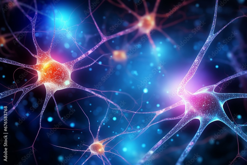 Nerve cells with connections for information exchange in the human brain. Generative AI