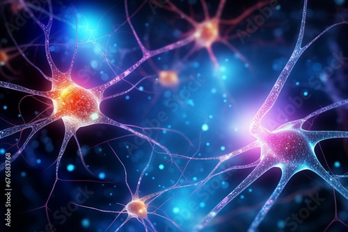 Nerve cells with connections for information exchange in the human brain. Generative AI