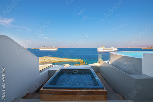 Jakuzi view with cruise  Mykonos  Greece