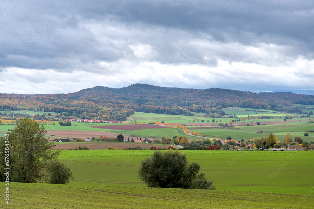 beautiful panorama of an autum landscape with coloured trees in germany